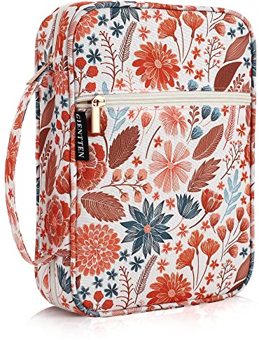 Gientten Bible Cover for Women with Flowers Printing, Bible Books Carrying Case with Durable Handle, Quilted Case for Girls Bible Study Supplies Accessories