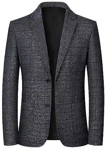 Mens Blazer Jacket,Men'S Check Suit Jacket Formal Casual Regular Fit Smart Suits 2-Button Notch Lapel Long Sleeve Blazer Jackets Men Coat Stylish Lightweight Sports Coats Jackets,Dark Gray,M