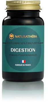 Naturathéra DIGESTION - Synergie Huiles Essentielles Confort Intestinal & Détox Foie - Menthe poivrée, Cumin, Basilic Linalol, Citron - 30 Gélules - Fabriqué en France - Vegan - Sans Phyto-oestrogènes