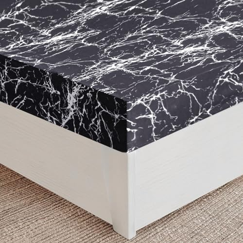 Spesh Spannbettlaken 180 * 200cm Bettlaken aus Microfaser Betttuch mit schwarzem Marmormuster Matratzenschoner für Matratze bis 28 cm Höhe(Marmor-Schwarz)