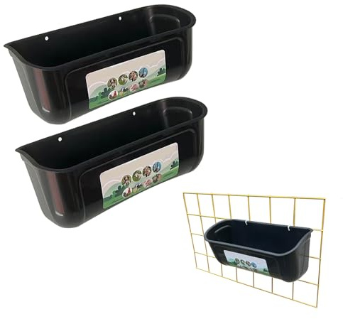 Set of 2 Hanging Feed Trough, Chick Feeder with Clips, Hanging Drinker for Poultry Chick Duck Goat(Black)