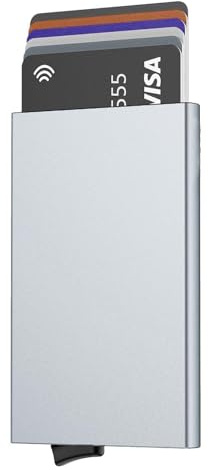 Stock Líder Porta Tarjetas de Metal, Tarjetas de Aluminio, Tarjetero metálico RFID 5 Colores, Porta Tarjetas de crédito, Cartera, Tarjeteros para Hombre y Mujer, Cartera Tarjetero Gris