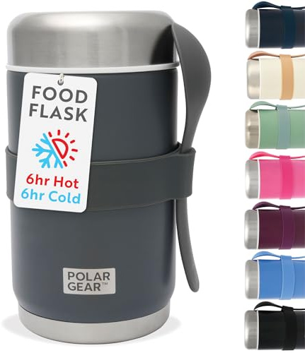 520ml Insulated Food Flasks For Hot Food – Double-Wall Stainless Steel Hot Food Flask With Spoon – Thermal Lunch Box keeps Meals Drinks Hot or Cold for 6 Hours – Leakproof Soup Containers (Graphite)