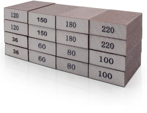 16 Taco Lija, Grano Grueso/Medio/Fino/Muy Fino Esponja de Lija, 36/60/80/100/120/150/180/220 Grano Lavable Reutilizable Lijado de Pintura de Madera, Óxido de Metal, Pared, Plástico