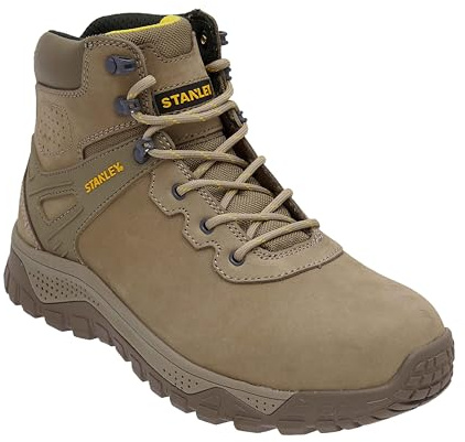 STANLEY Lithgow Men's Nubuck Leather, Heat Resistant, Steel Safety Toe, Steel Midsole Plate Work Boot, Stone UK8