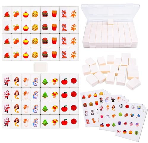 Pipihome Mahjong Spiel Große Steine, 65 Blöcke 30mm Seaside Escape Spiel, Mahjong Set Steine Spiel, Escape Game Blocks Mahjong, Mahjong Fliesen, Tragbarer Brettspiel für Familie Erwachsene und Kinder