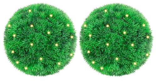 vidaXL Künstliche Buchsbaumkugeln mit LED-Leuchten 2 STK. Grün 22 cm, künstliche Buxuskugel, künstliche Buchsbaumkugel im Topf, künstliche Buchsbaumkugel mit Beleuchtung