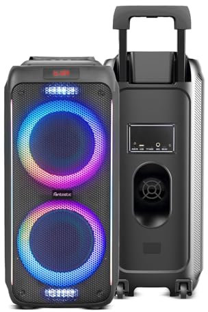 Fontastic Party-Lautsprecher Zeal - Bluetooth Lautsprecher mit USB-Wiedergabe, AUX und MicroSD - Karaoke Box mit Mikrofon und LED Leuchteffekten - tragbare Soundsystem - Schwarz