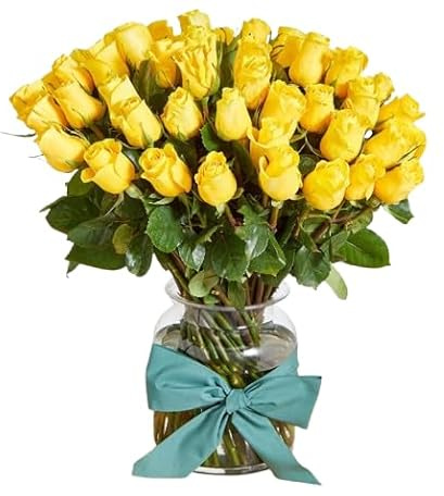 Ramo de Rosas Naturales Flores Frescas Color Amarillo Ramo con 25 Flores de Temporada