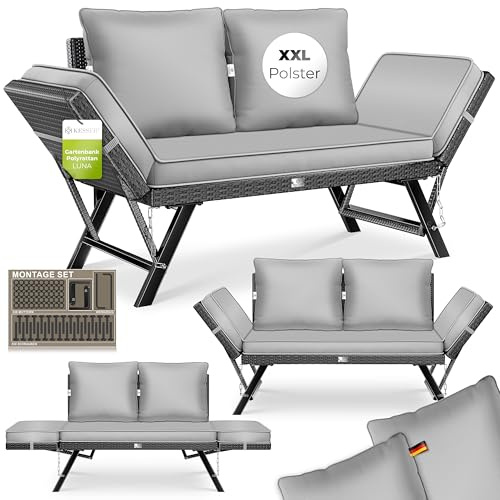 KESSER Luna Banc de jardin en polyrotin avec fonction allongée, canapé de jardin, 4 en 1, résistant aux intempéries, canapé de balcon, canapé réglable, accoudoirs réglables, rembourrage extra épais et