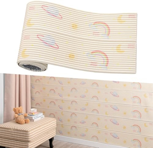 Anti-Collision Wall Padding, 40x200cm Upholstered Wall Panels, Peel and Stick Foam Wall Cushion, Self Adhesive Safety Edge Corner Guards Protection for Playroom, Nursery, Bedroom (Dreamy Sky)