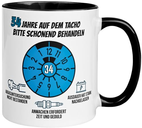 34 Geburtstag Mann Geschenk | 34 Jahre auf dem Tacho – Schonend behandeln | Geschenk Männer 34. Geburtstag | Geburtstagsgeschenk 34ter Geburtstag | Lustige Geburtstagstasse mit Spruch zum 34ten