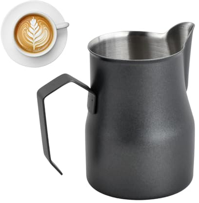 Bricco Latte 350 ml/12 oz, Bollilatte Acciaio Inox, Lattiera Latte Art, Brocca Latte Schiuma Professionale per Cappuccino, Espresso, Gli Amanti del Caffè (Nero)