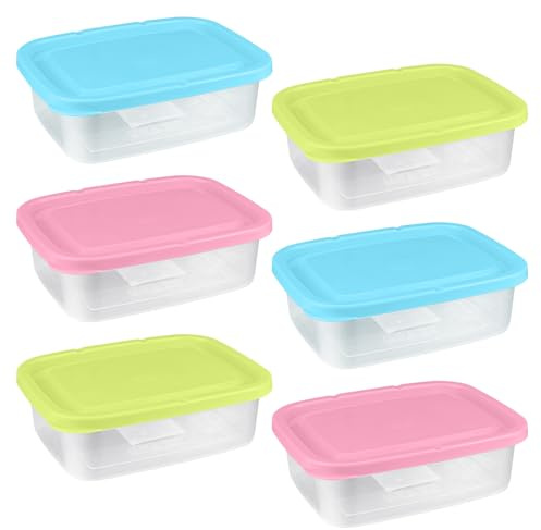 6 Stück Gefrierdosen - 600ML Rechteckige Frischhaltedosen mit Deckel Mehrfarbig, Mealprepboxen, Wiederverwendbar Tiefkühlbox Containers aus PP, Mikrowellen und Gefrierschrankgeeignet, BPA-frei