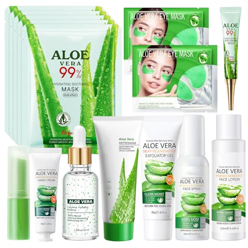 15 Aloe Vera Ensemble de Soins, Coffret de Soins du Visage à l'Aloe Vera
