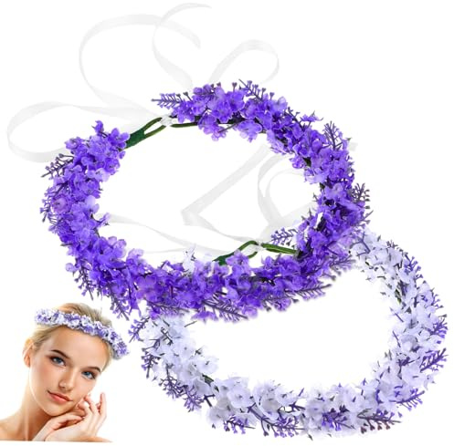 Healeved Diadema Floral de Flores Artificiales Bohemia con Cinta Ajustable, Tocado de Flores para Mujer y Niña, Accesorios para Bodas, Fiestas y Vacaciones Playa, 2 Piezas (
