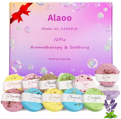 Alaoo Bombe da Bagno, 12 pcs Set di Sali da Bagno, Shower Bomb Con Oli Essenziali Naturali, Aromaterapia Bombe da Doccia, Profumo Floreale Bath Bomb, Adatto Ragazza Donna Bambini(A)