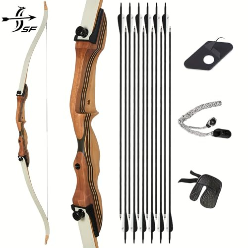157,5 cm Bogenschießen Recurvebogen-Set für Erwachsene und Anfänger, Takedown Recurvebogen für Outdoor, Jagd und Praxis, rechte Hand, 26/30/34/17.2 kg (13.6 kg)
