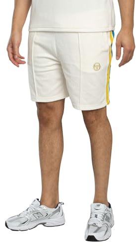 Sergio Tacchini Hombre Pantalones Cortos Deportivos De Terciopelo Monte, Gardenia/Maritime Blue, L