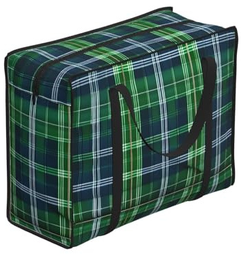 Yyoretp Återanvändbar blå skotsk tartan tryck livsmedelsväskor, bärbar shoppingförvaringsväska, stor användbar tygväska.