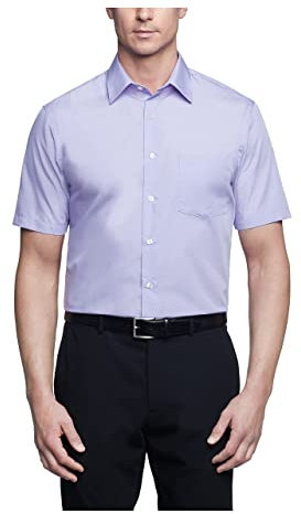 Van Heusen Men's Short Sleeve Dress Shirt Regular Fit Poplin Solid, Lavender, 17.5 Neck