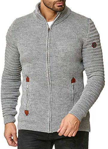 Redbridge Herren Strickjacke Cardigan mit Stehkragen Basic Luxury Grau L