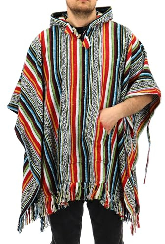 LOUDelephant 100% Woven Cotton Mexican Style Hooded Poncho Unisex One Size For Camping Festivals Fireside