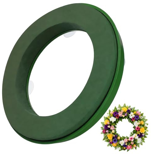 Suction Cup Floral Foam Ring - 11.8-Inch Pre-Soaked Wet Floral Foam Base with Mud for Fresh Flowers, Easy Car Window Decoration for Weddings, Parties, Home Decor (Green)