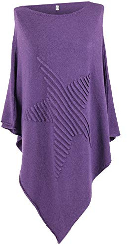 Storm Island SI001 Italian Ladies Lagenlook Knitted Star Poncho Womens Asymmetric Hem Ribbed Star Plus Size (Purple, ONE Size 10-16 UK)