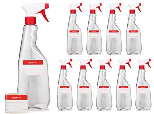 Octopus 10 x 750 ml Sprühflaschen aus PET, Sprayflaschen mit Sprühpistole, leere Zerstäuber mit verstellbarer Sprühdüse (Strahl/Spray), Spray Bottle z.B. für Planzen/Blumen, Reinigung, Werkstatt