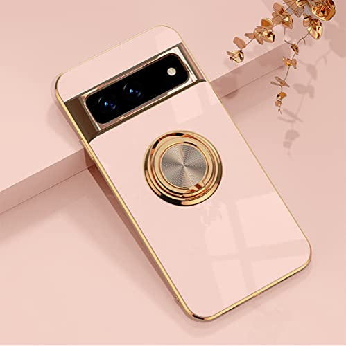 EYZUTAK Hülle für Google Pixel 7 Pro Case,Glänzend Weiche Silikon TPU Slim Case mit 360 Grad Ring Ständer Bumper Stoßfest Schutzhülle Fingerhalter Magnetische Autohalterung Cover für Google 7 Pro-Rosa