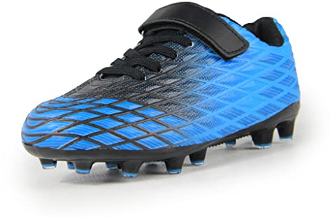 Sooneeya Soccer Cleats for Kids Outdoor Firm Ground Athletic Youth Football Shoes Blue Black Size 2.5 M US Little Kid