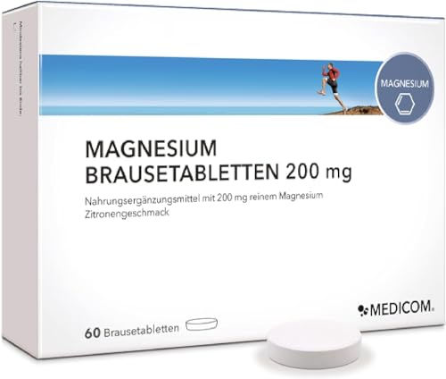 Medicom - Magnesium Brausetabletten 200 mg, Vitalität für Muskeln und Nerven, Veganes Nahrungsergänzungsmittel, Reduziert Müdigkeit - 60 Brausetabletten