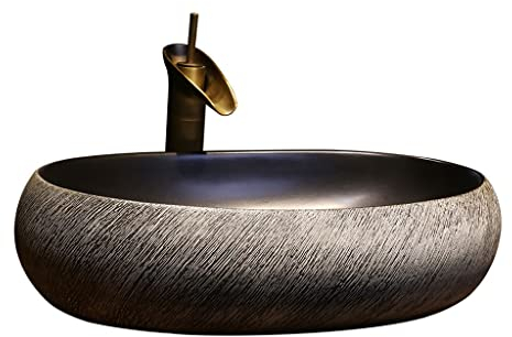 DACUDA Unterbauwaschbecken, Badezimmerwaschbecken, ovales Keramikwaschbecken, Vintage-Kunst-Aufsatzwaschbecken, Badezimmerutensilien, Waschbecken mit Wasserhahn, Badezimmerwasc