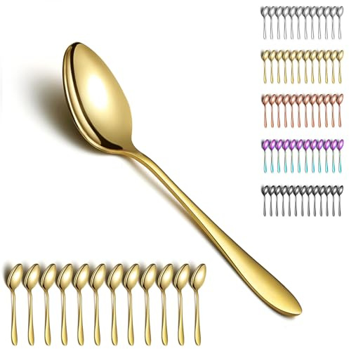 Berglander Cucchiai da minestra in oro 12pcs, cucchiaio da cena in acciaio inossidabile placcato oro titanio, cucchiaio da tavola, Cucchiai da zuppa per la casa, ristorante, hotel, uso quotidiano