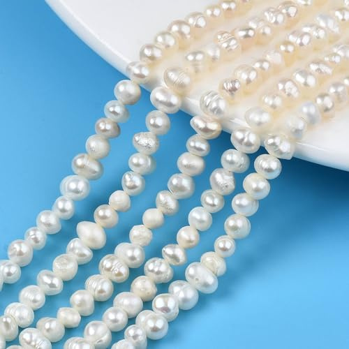 Boutigem 140Pcs Natural Cultured Freshwater Pearl Beads Strands Potato Shaped Seashell Color Pearl Beads for Jewelry Making DIY Crafts