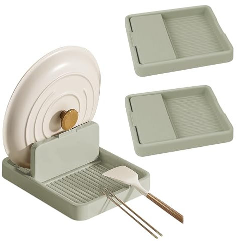 Support de Couvercle, Porte-CuillèRe de Cuisine, Porte-Ustensile de Cuisine, Rangement de Tiroir de Cuisine, Porte-CuillèRe de Comptoir de Cuisine, Anti-éClaboussures 18,5x16x2,5 cm (Blanc Chaud)