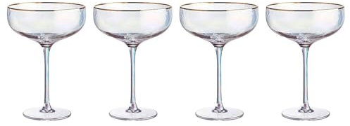 BUTLERS Champagner Gläser | 4x Champagnerschale mit Goldrand 400ml aus mundgeblasenes Glas -SMERALDA- ideal als Sektschalen, Cocktailgläser, Martinigläser