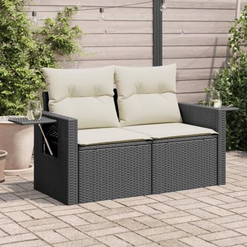 IKAYAA Balkon Sofa Rattan Gartensofa mit Stauraum Gartenbank Rattan Sofa 2 Sitzer Lounge Sofa Outdoor Balkonsofa Balkon Lounge Klein Balkon Couch Balkonmöbel Rattansofa Gartenlounge