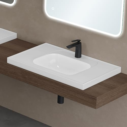 doporro Lavabo à Encastrer Vasque Lave Mains Rectangulaire 80x50x14,5cm | Blanc en Solid Surface, pour Salle de Bain, Colossum3601-800