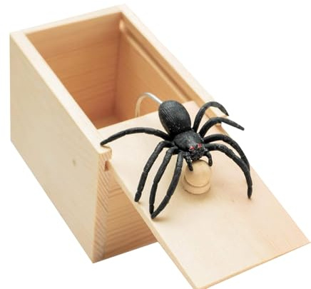 Spider in a Box Prank,Spider Scare Prank Box,1Pc Handmade Prank Pop Out Scare Spider,Wooden Prank Spider Hidden In Scarebox Toys,Fake Spiders Joking Box,Surprise Joke Prank Gift for Kids Halloween