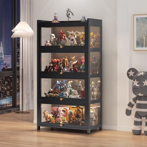 uofgcru Vitrine de Collection, Cadre en Bambou Naturel, Vitrine de Collection Acrylique, Résistant à la Poussière,pour Collection de Figurines et Objets rares, vitrine Transparente-Black（60×32×140cm）