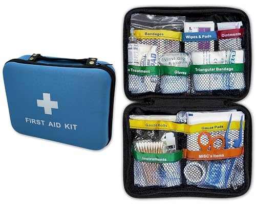 Rapid Care First Aid 160-Piece All-Purpose First Aid Kit for Home, Office & Car – Compact Color Coded Emergency Preparedness Kit with CPR Barrier, Emergency Blanket, Ice Pack & Other Essentials