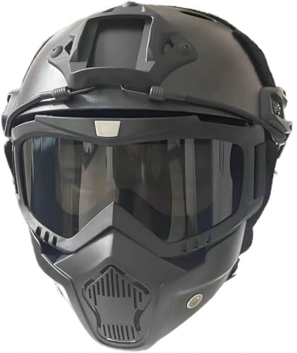 Airsoft Helmet and Mask, PJ Fast Helmet with Front NVG Mount and Side Rails for Paintball, CS Games and Other Outdoor Activities