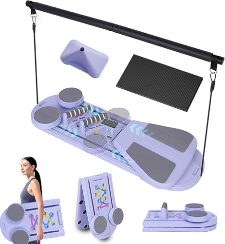 Pilates Board Set at Home with Automatic Rebound and Timer Counter- Full Body Sculpting Fit Kit - Durable Pilates Board for Unisex-Adult, Home and Gym Us,With Ab Roller, Horizontal Bar, Knee Pads