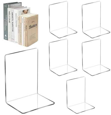 Alitree 6 Piezas Sujetalibros De Acrílico Transparente,Sujeta Libros Estanteria,18.5 x 12 x 12 cm Organizador Libros Adecuado para la Escuela, Biblioteca,Oficina,Escritorio,Dormitorio