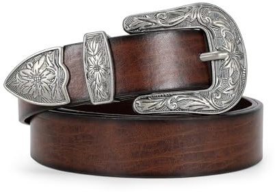 WERFORU Ceinture Western pour femme Ceinture Cowboy et Cowgirl avec Boucle Rétro Argentée pour Jeans Pantalons et robes