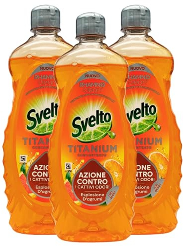 Detergente Per Stoviglie a Mano, Titanium Concentrato. Azione Contro i Cattivi Odori ESPLOSIONE D'AGRUMI Con Aceto 650ml (3 Unità)