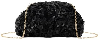 MODELISA - Bolso de Noche tipo Clutch con Lentejuelas para Mujer, Cartera de Mano de Fiesta, Bolso Elegante para Boda, Cóctel o Evento (Negro)