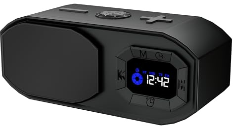Enceinte Bluetooth 2-en-1 avec Réveil, 24 h d’Autonomie, Recharge USB-C, Grand Haut-Parleur, Affichage Clair, Idée Cadeau, (Black)